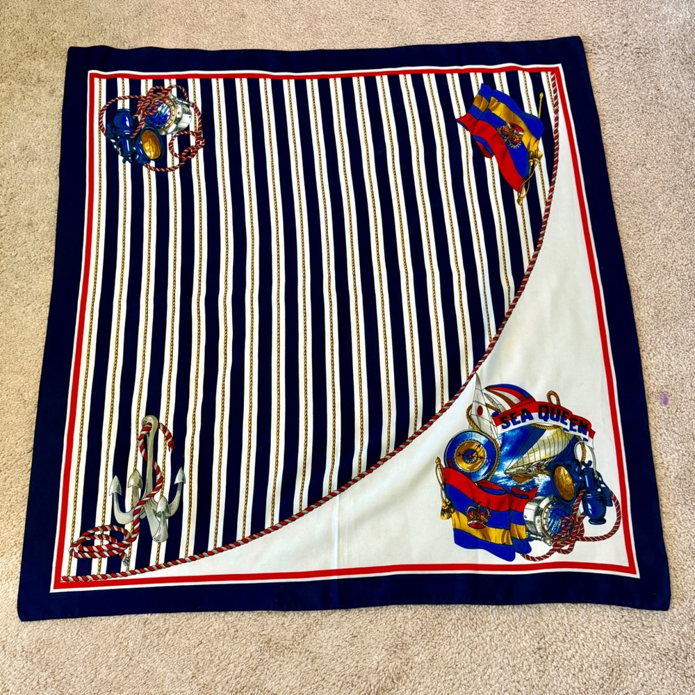 Nautical Sea Queen Scarf Sailing Ship Anchor Rope Navy Blue Women‎ Accessories